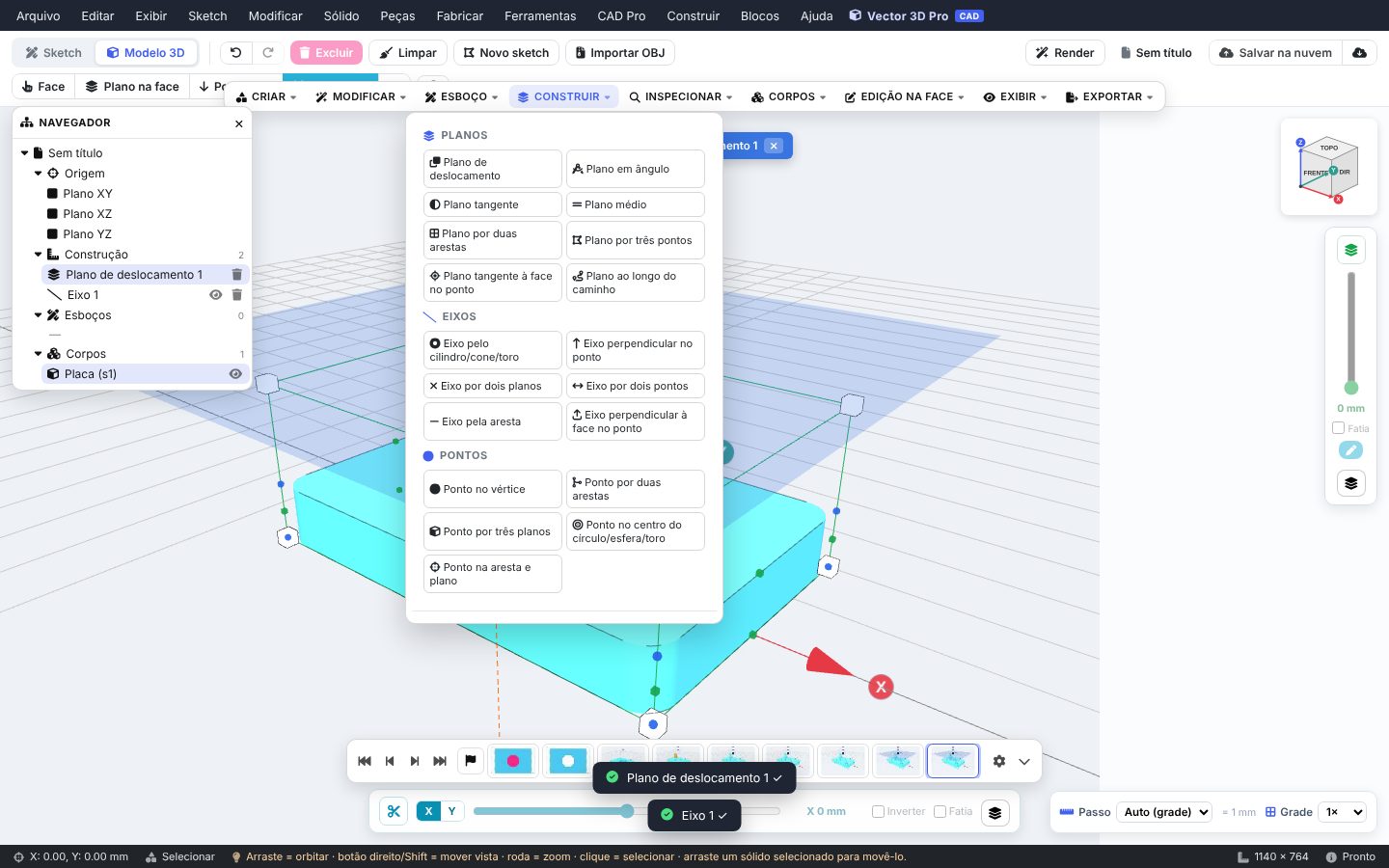 Planos, eixos e pontos de construção — Vector 3D Pro